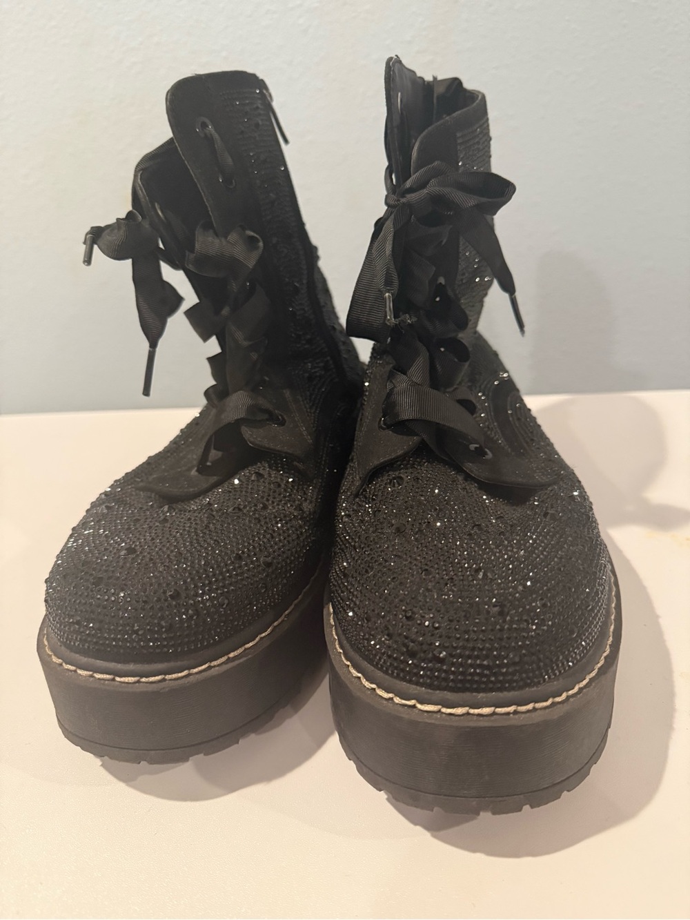torrid Black Sparkle Platform Lace-Up Boots